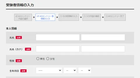 AOエントリー：その他情報（志望理由など）の入力画面のスクリーンショット